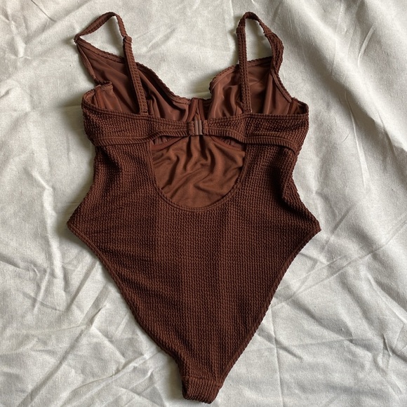 ASOS Chocolate Ribbed One-Piece Swimsuit - Picture 5 of 5